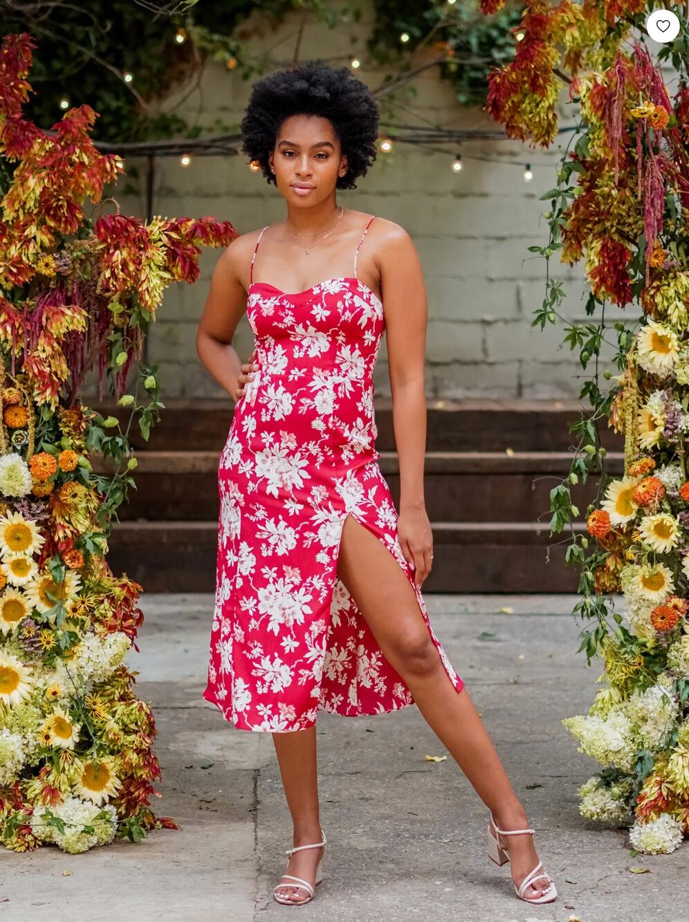 Abercrombie Red white Floral High Slit Midi Slip Dress Sleeveless S Zip